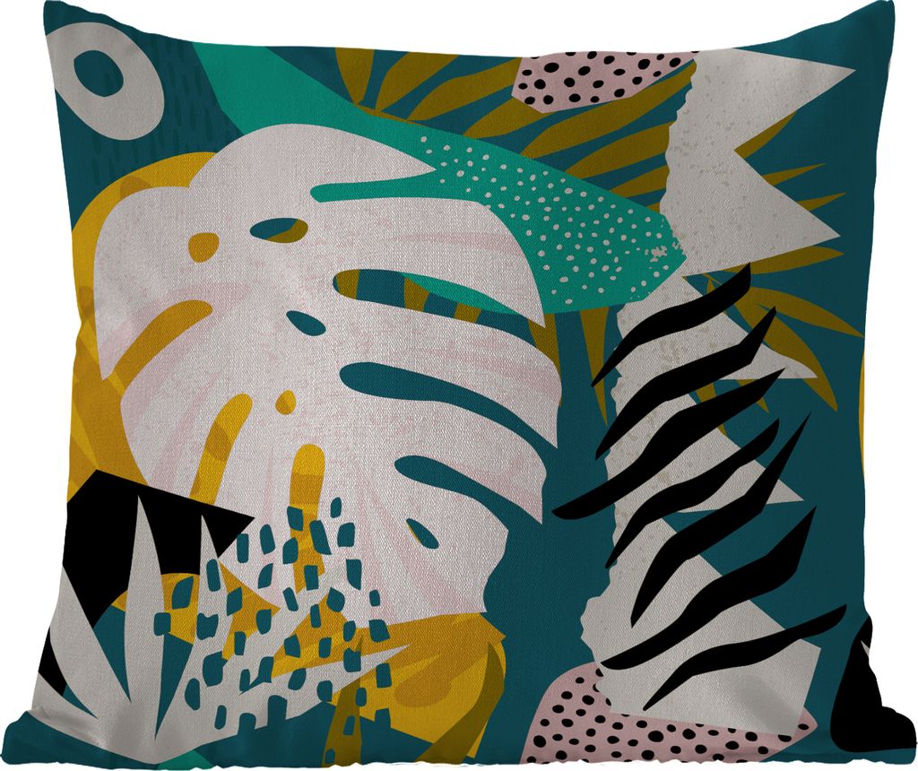 MuchoWow Outdoor Kissen - Blätter - Farben - Muster - Mädchen - Kinder - Rosa - Kind - 45x45 cm - Wetterfest - Lounge Kissen - Fotokissen - Dek...