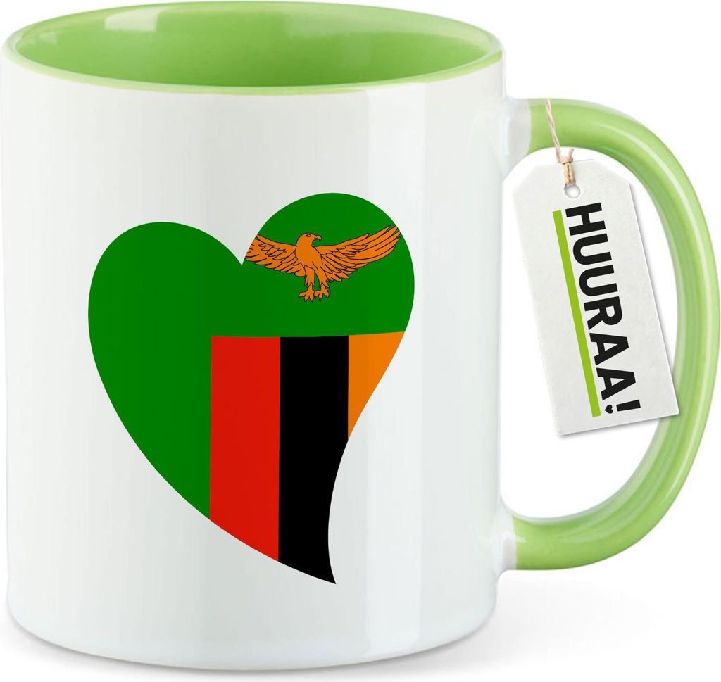 Huuraa Kaffeetasse Sambia Flagge Herz 330ml Grün Keramik Kaffeebecher Geschenkidee