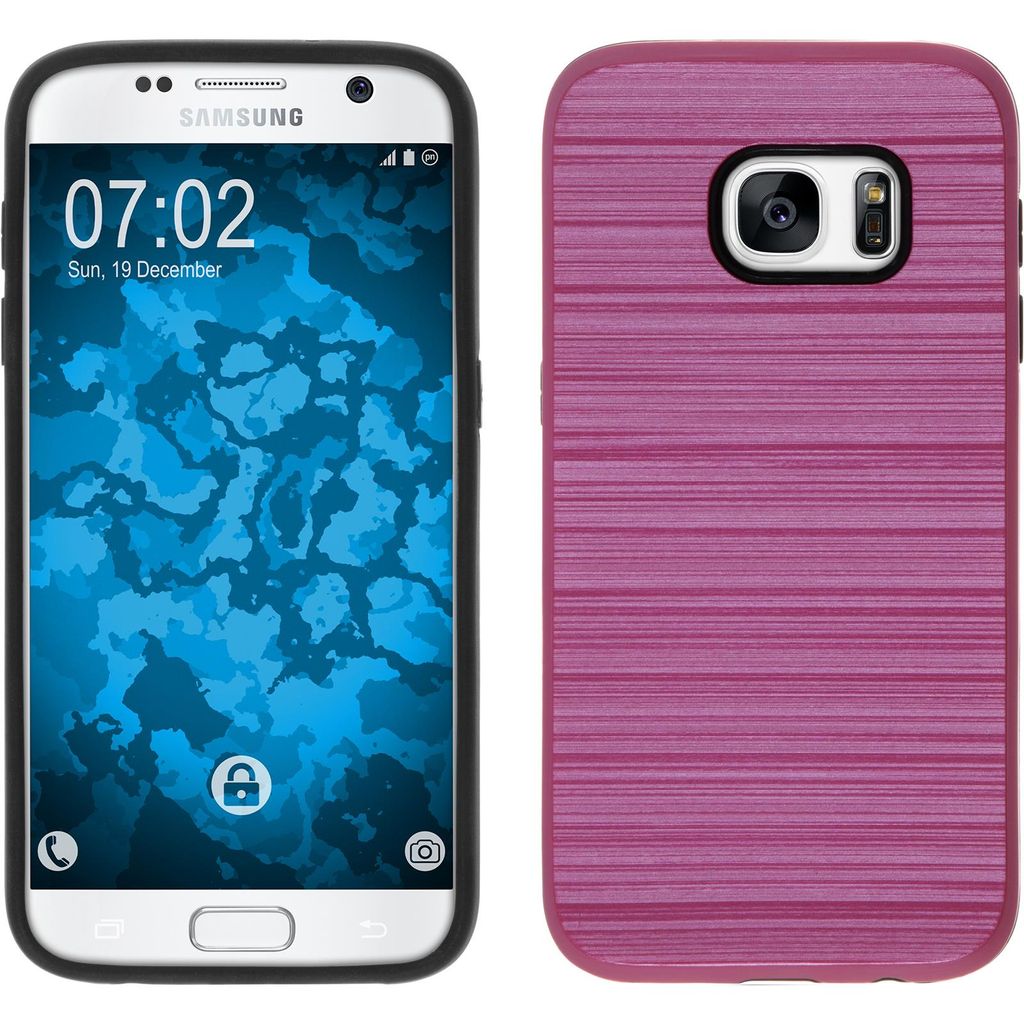 PhoneNatic Hybridhülle kompatibel mit Samsung Galaxy S7 - brushed Case pink Cover Schutzhülle + 2 Schutzfolien