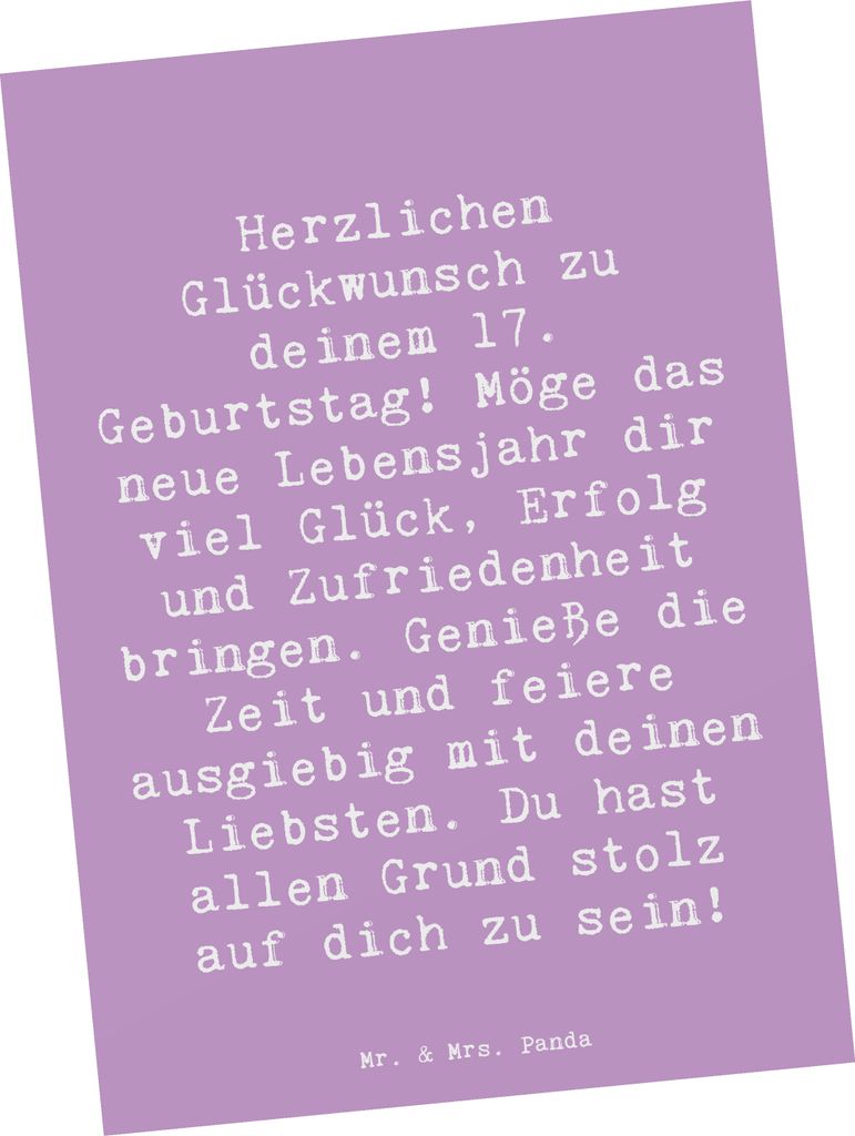 Mr. & Mrs. Panda Postkarte Spruch 17. Geburtstag - Lavendeltraum - Geschenk, Alter, Liebsten, Postkarten, wertvolle Erfahrungen, Erinnerungen schaf...