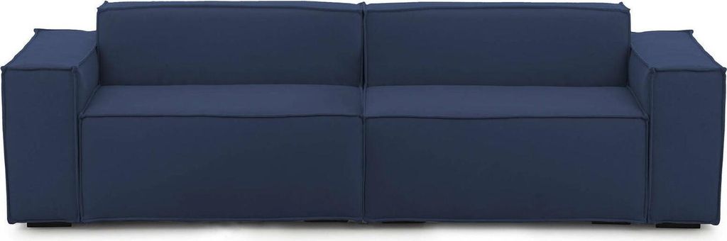 Festes Sofa Dmelucc, Lineares modulares 3-Sitzer-Sofa, 100% Italy, Modernes Wohnzimmersofa aus Stoff, Cm 260x95h70, Blau