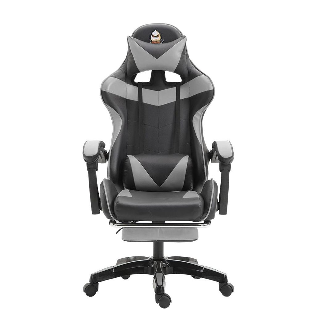 Gaming-Stuhl Ergonomischer Gamer Stuhl Lendenwirbelstütze Fußstütze Gaming Sessel mit Katzenohren Kopfkissen Höhenverstellbar Bürostuhl Schwar...