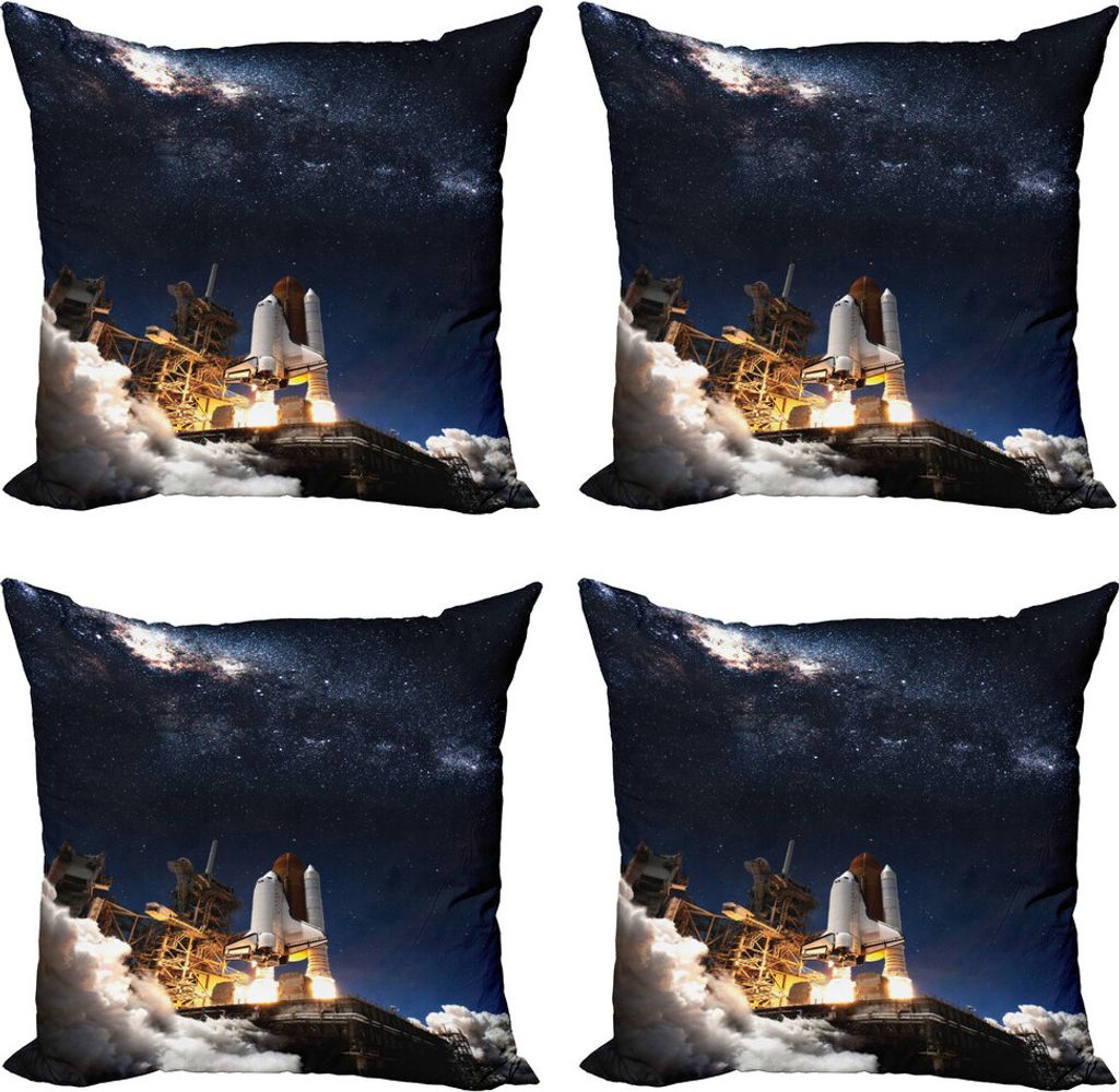 ABAKUHAUS Galaxis Kissenbezug Set (4 Stück), Galaxy Solar-Abenteuer, Moderner Doppelseitiger Digitaldruck, 60 cm x 60 cm, Blau Weiss