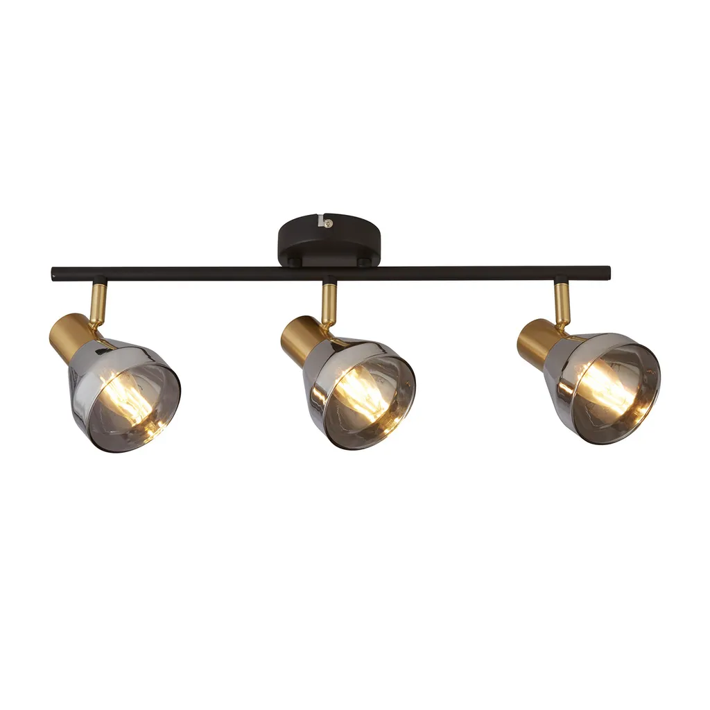Spot de bar 3lt noir et laiton satiné avec verre fumé - Design industriel