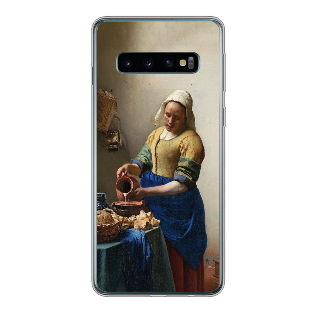 MuchoWow Handyhülle Schutzhülle Hülle für Samsung Galaxy S10 Das Milchmädchen - Vermeer - Alte Meister Silikon Softcase Handy Hülle - Handy...