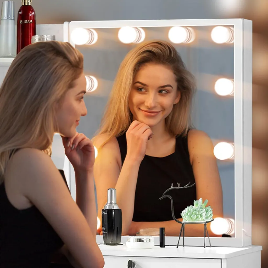 Coiffeuse Miroir LED : Solution de Rangement et Maquillage avec Tabouret - 4