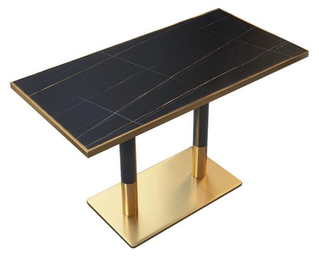 Kondela Bistro-Esstisch Darian 120x70 cm - schwarzer Marmor / schwarz / gold