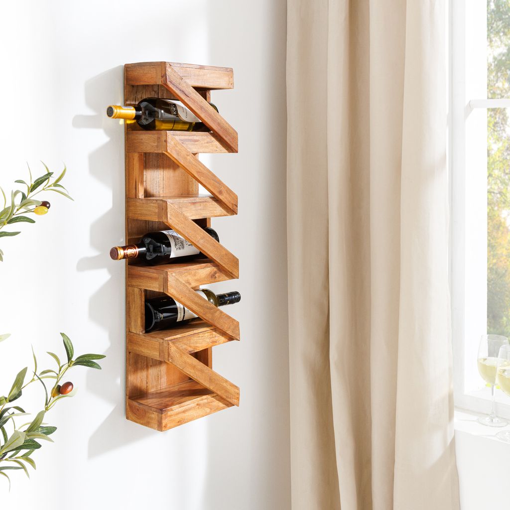 riess-ambiente Massives Weinregal MAKASSAR 80cm recyceltes Teakholz für 5 Flaschen Wandregal Flaschenregal Regal