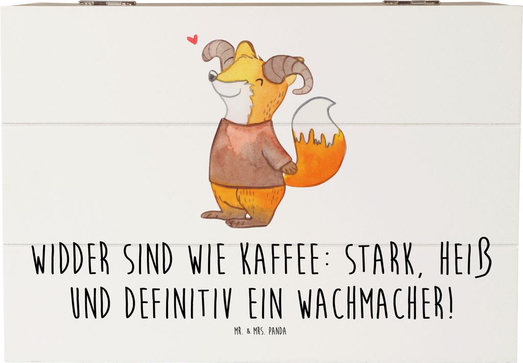 Mr. & Mrs. Panda Holztruhe Widder Power 22 x 15 cm - Weiß - Geschenk, Stärke, Geschenke Sternzeichen, Truhe, Motivation, Inspiration, erinnerungs...