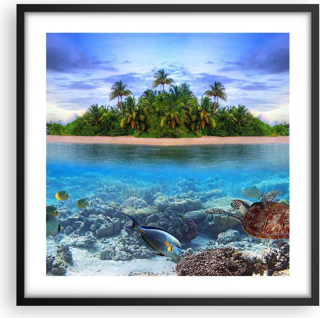 Gerahmtes Poster - Schwarzer Rahmen - Strand lagune wasser ozean - 50x50 cm - Wand Bild - Wanddeko - Wandbilder - Wandposter - Bilderrahmen - Bilde...