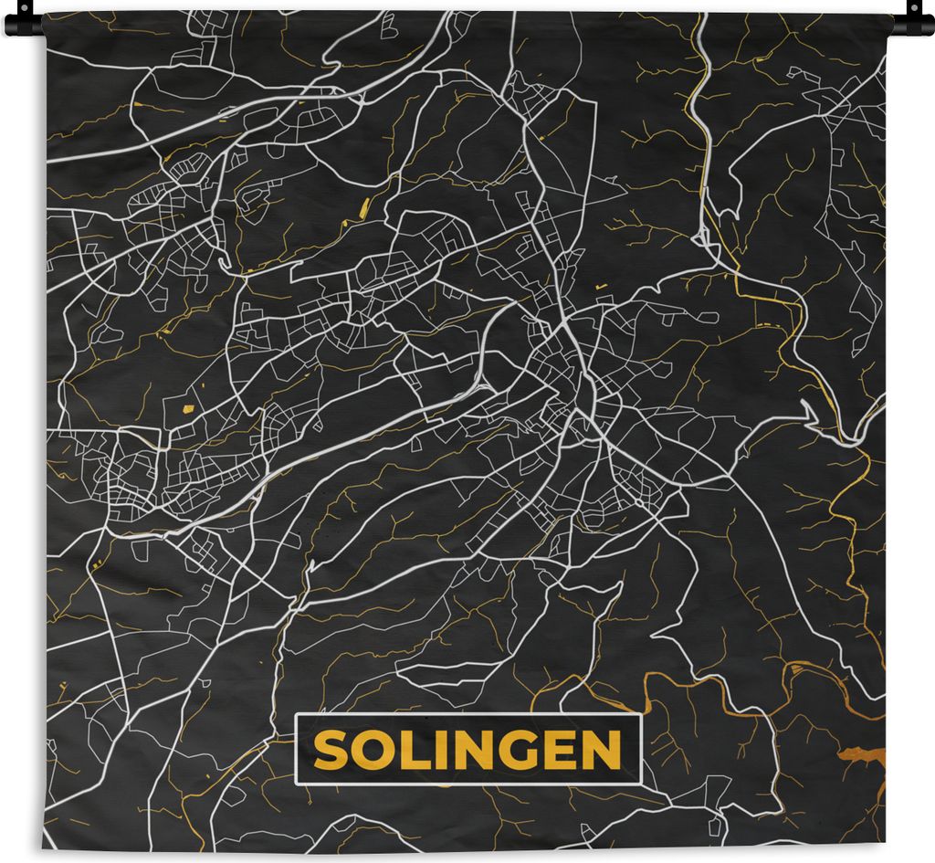 MuchoWow Wandteppich Wandbehang Solingen - Gold - Stadtplan - Deutschland - Karte 120x120 cm Tapisserie Dekoration Wandtuch - Modern - Baumwollge...