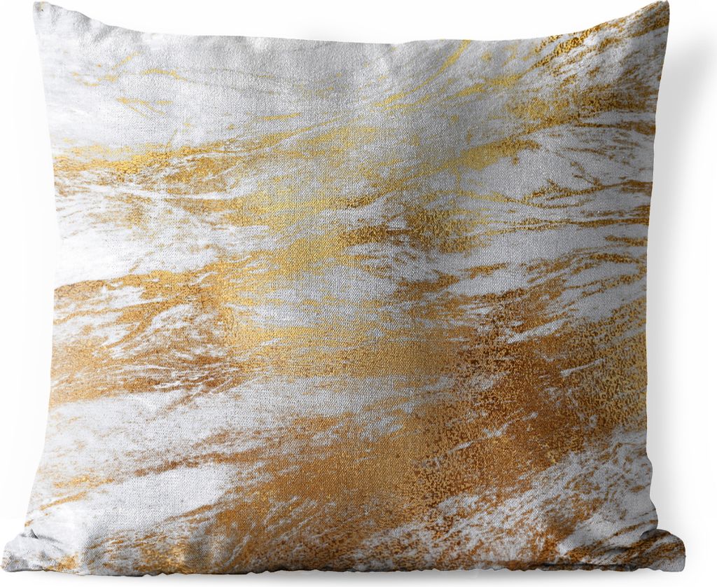 MuchoWow Outdoor Kissen - Marmor - Muster - Gold - Weiß - 50x50 cm - Wetterfest - Lounge Kissen - Komfortabel - Kissen mit Bild
