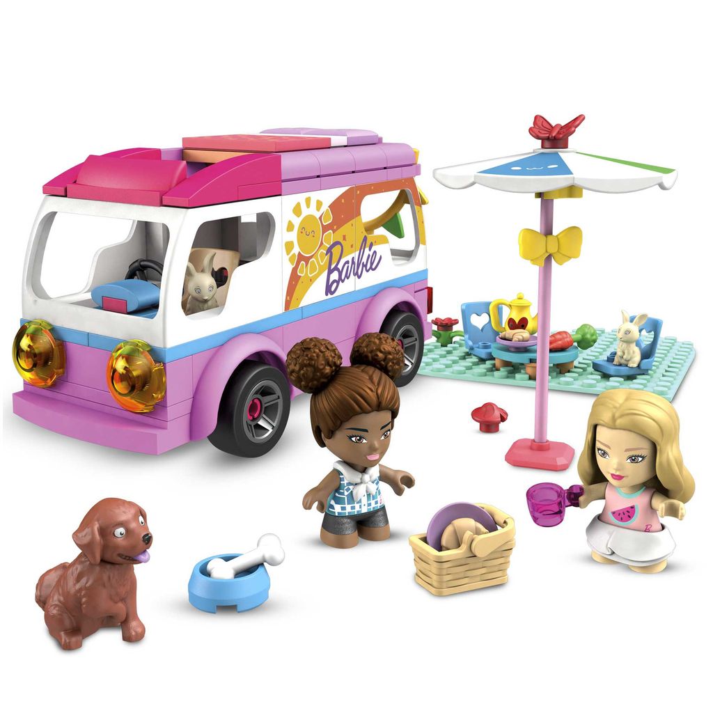 Mattel, Mega Barbie Abenteuer im Traum-Wohnmobil mit 2 Mini-Puppen und Zubehör, Bunt