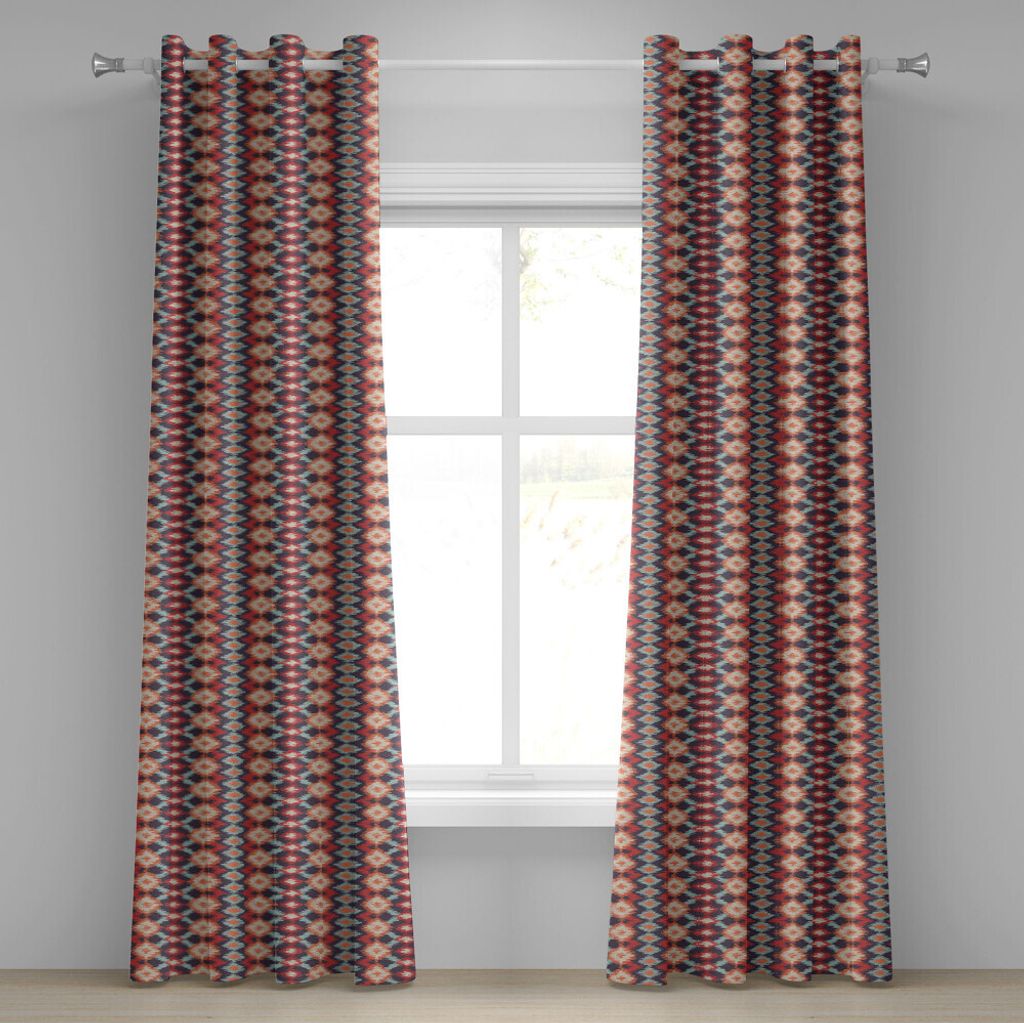 ABAKUHAUS Ikat Ösenvorhang, Ethnische indigene Kulturen Ornamental Abstract Rhombus und Linien, Dekorative 2-Panel-Fenstervorhänge, 280 cm x 260 ...