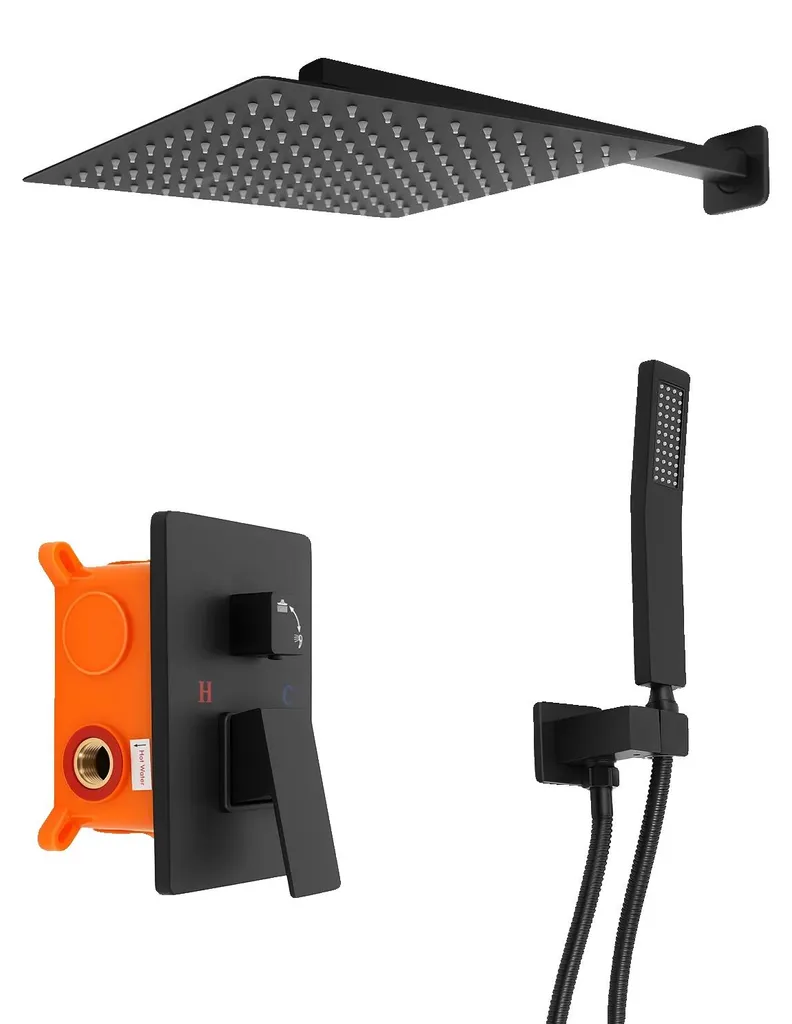 Pack douche murale noire anti-calcaire avec gestion de la température