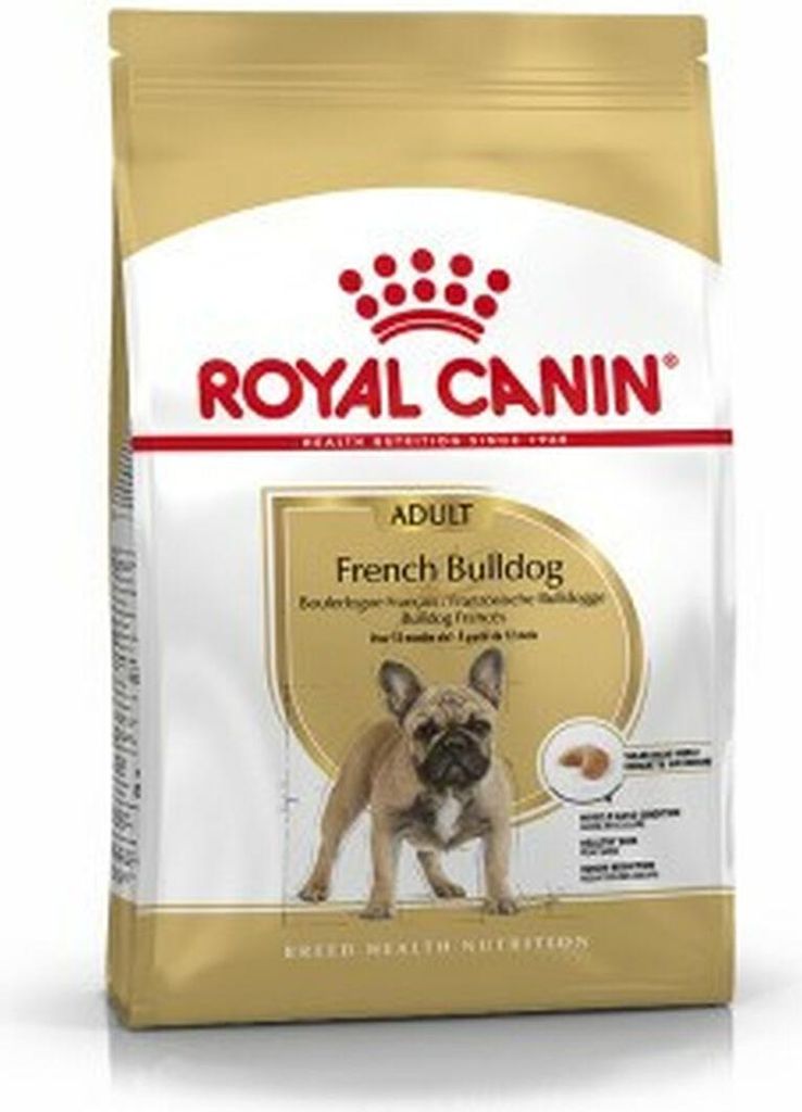 A bag of Royal Canin French Bulldog Adult dog food.