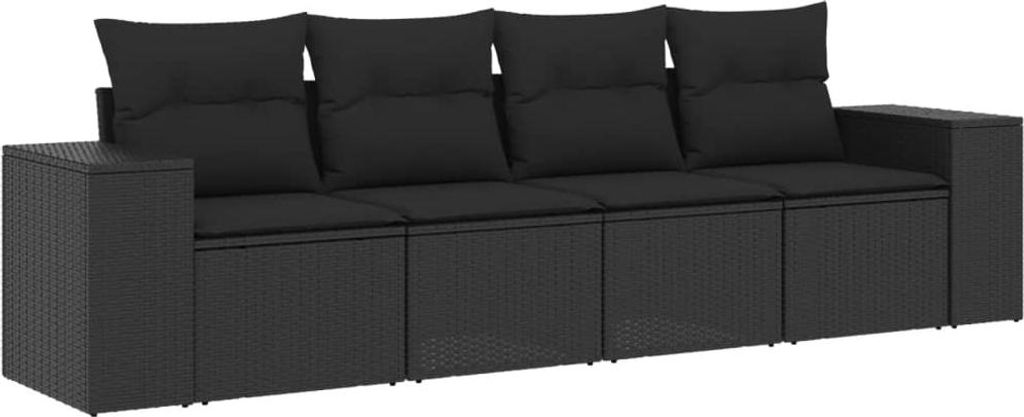 vidaXL 4-tlg. Garten-Sofagarnitur mit Kissen Schwarz Poly Rattan