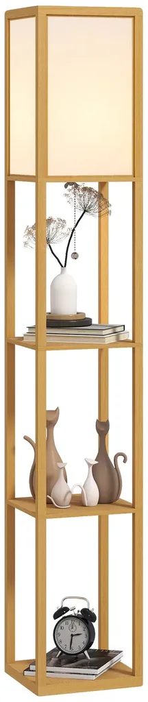 Lampadaire design moderne en bois avec étagères intégrées bois naturel