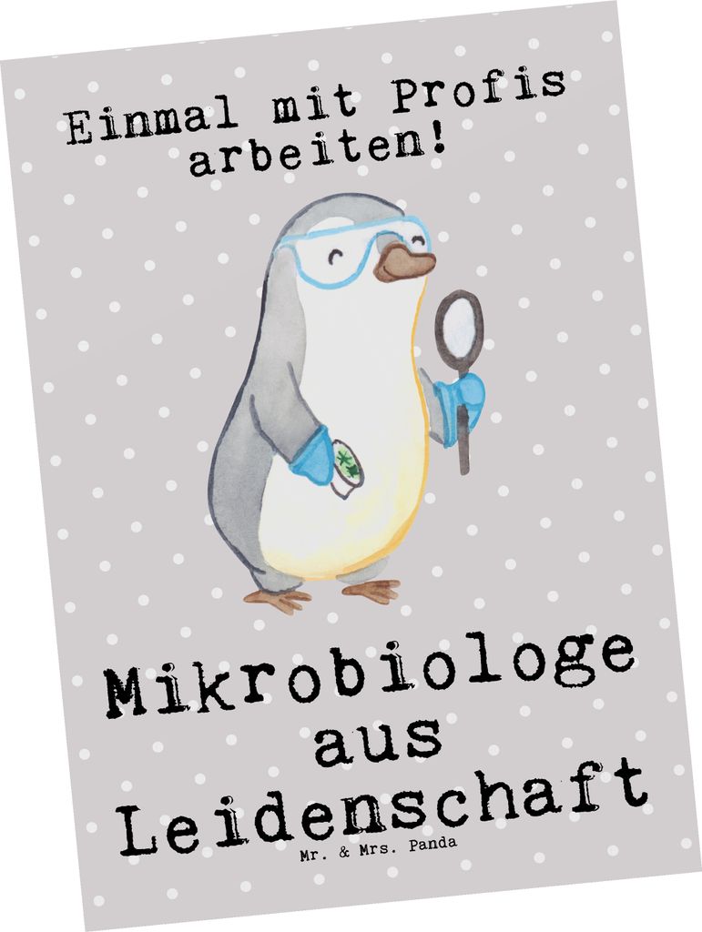 Mr. & Mrs. Panda Postkarte Mikrobiologe Leidenschaft - Grau Pastell - Geschenk, Labor, Forschung, Grußkarte, Beruf, Postkarten, Ansichtskarten, Sp...