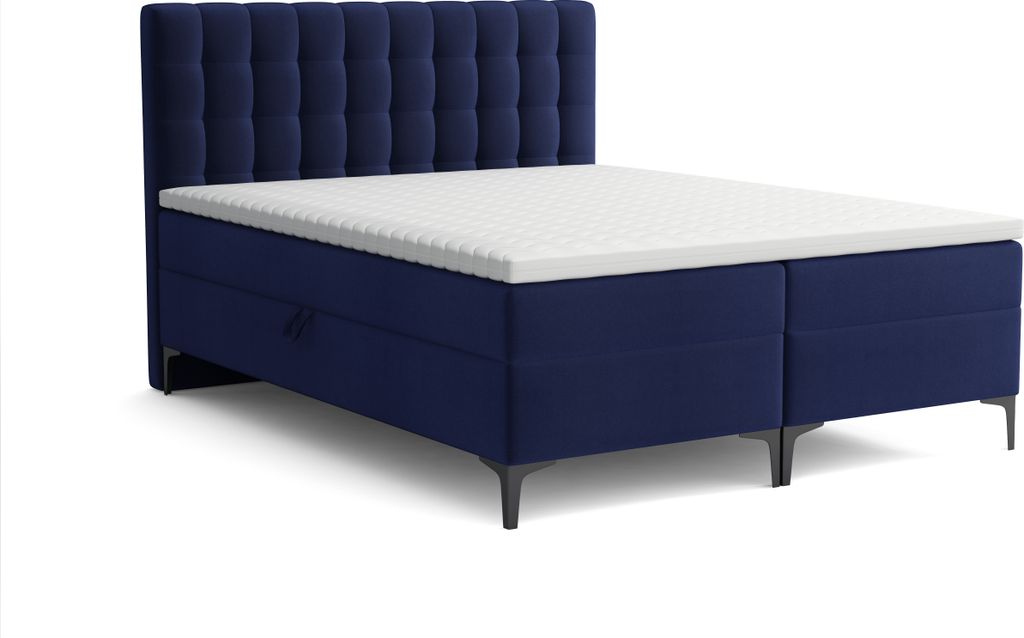 Emoebel24 Boxspringbetten mit Topper und 2 Bettkasten, Polsterbett, Doppelbett 140x200 cm Bett Jerry Dunkelblau