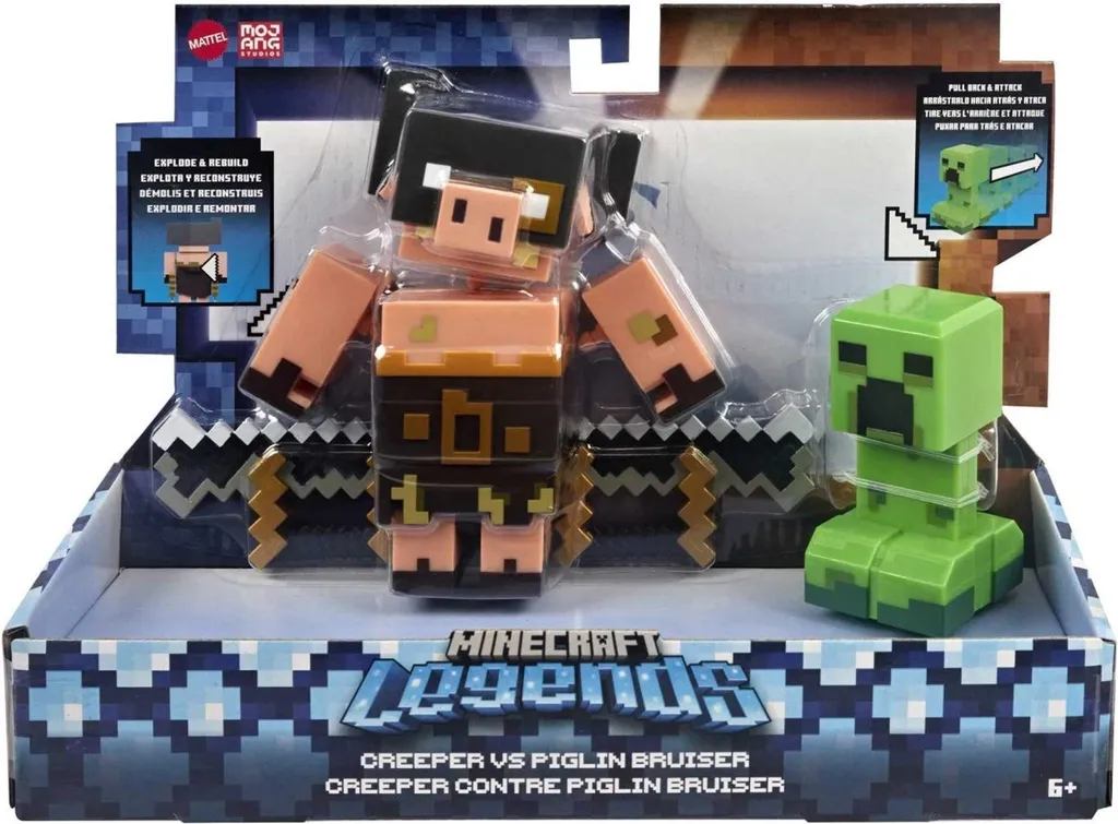 Minecraft Legends figurines articulées Creeper vs Piglin Bruiser par Mattel