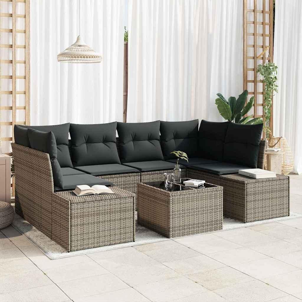 Maison Exclusive - Gartensofa-set mit Kissen mit Speicher 8 pcs Grau Poly-Rattan