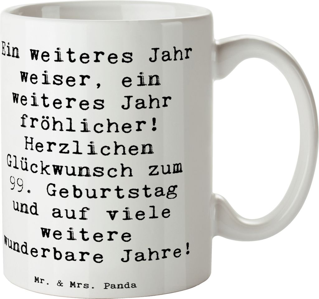 Mr. & Mrs. Panda Tasse Spruch 99. Geburtstag Freude - Weiß - Geschenk, Herzlichen Glückwunsch, persönliche Karten, besondere Geburtstage, Erinne...