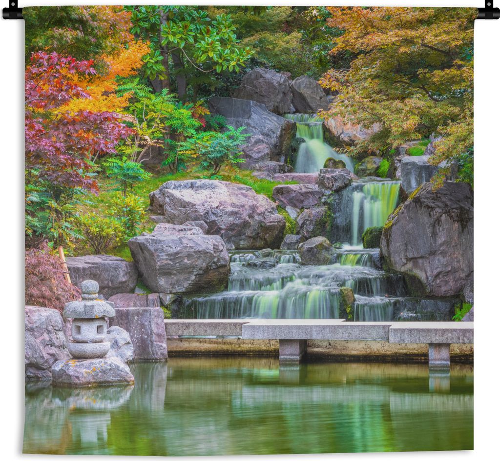 MuchoWow Wandteppich Wandbehang Steine - Wasser - Bäume - Japanisch - Botanisch 90x90 cm Tapisserie Dekoration Wandtuch - Wandaufhänger