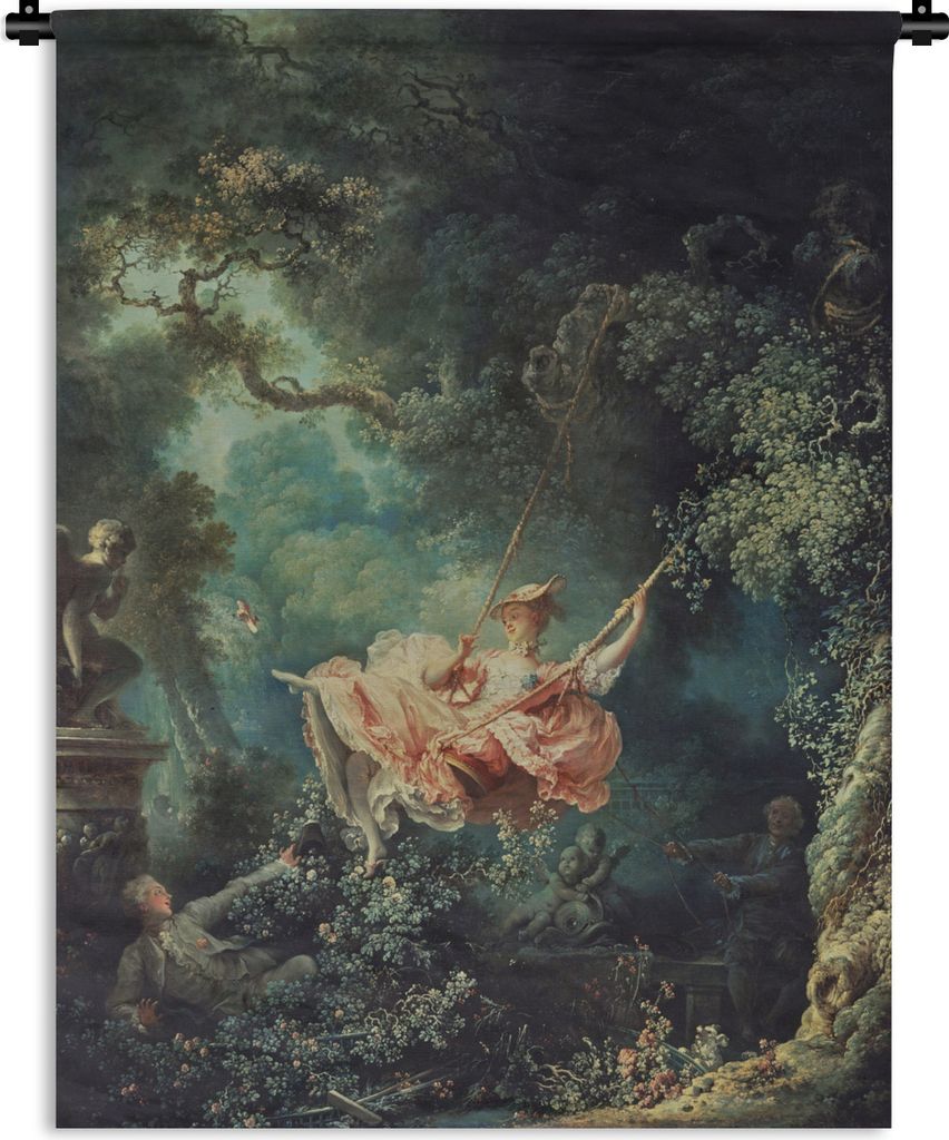 MuchoWow Wandteppich Wandbehang Die Schaukel - Gemälde von Jean-Honoré Fragonard 120x160 cm Tapisserie Dekoration Wandtuch - Wohnzimmer - Moderne