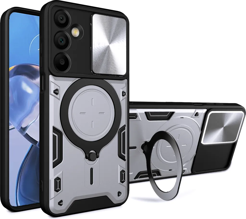 Cover Samsung Galaxy A16 con Protezione Fotocamera e Anello Argento