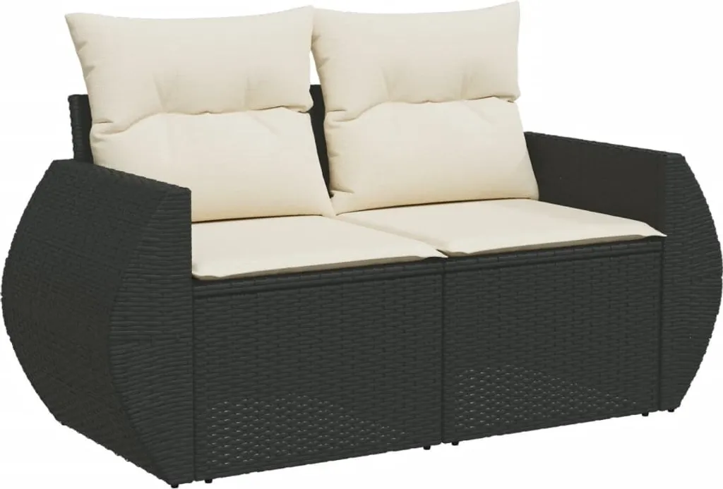 vidaXL Divano da giardino con cuscini a 2 posti in polirattan nero