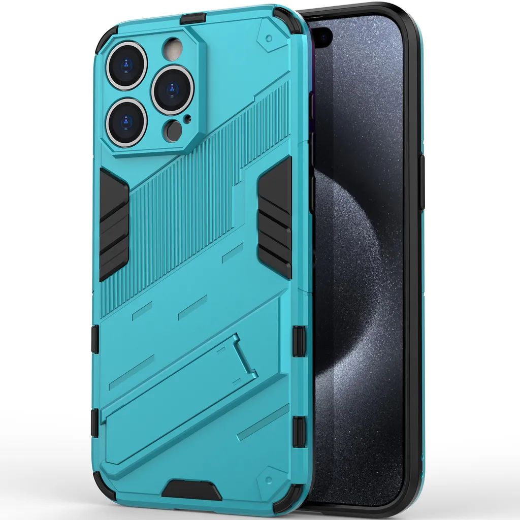 Custodia Ibrida iPhone 15 Pro Blu Stand: PC TPU Anti-Shock - 3