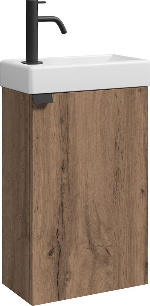 Badplaats Gäste-WC Waschtisch Set Apollo 40 x 22 cm Eiche Braun - Platzsparende Badmöbel Set mit Waschbecken und Unterschrank