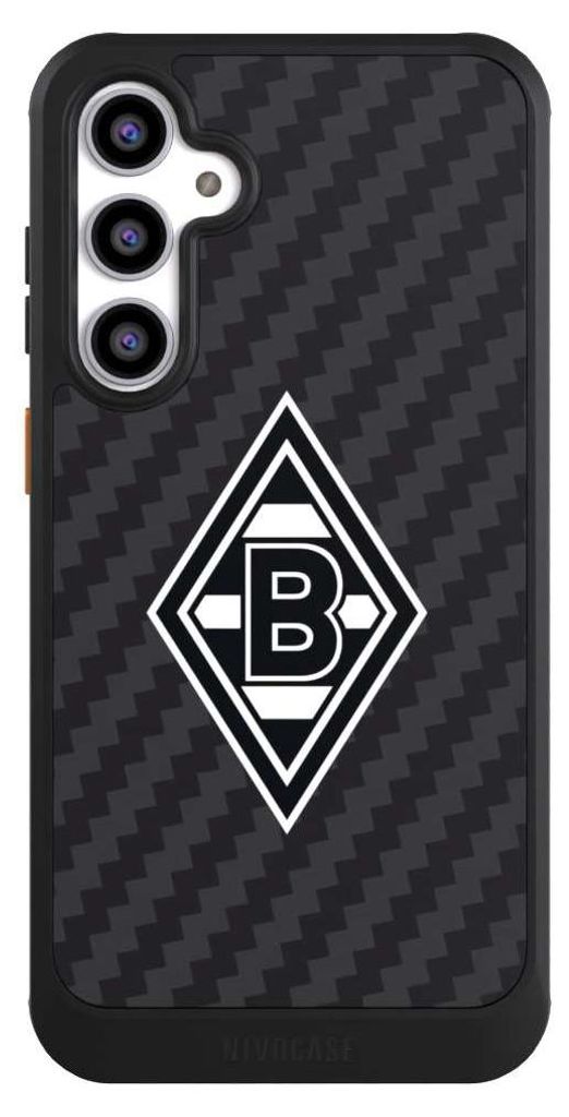NIVOCASE Hülle für Samsung Galaxy S23 FE Handyhülle NIVOcore Case Schwarz Borussia Mönchengladbach Carbon Gladbach