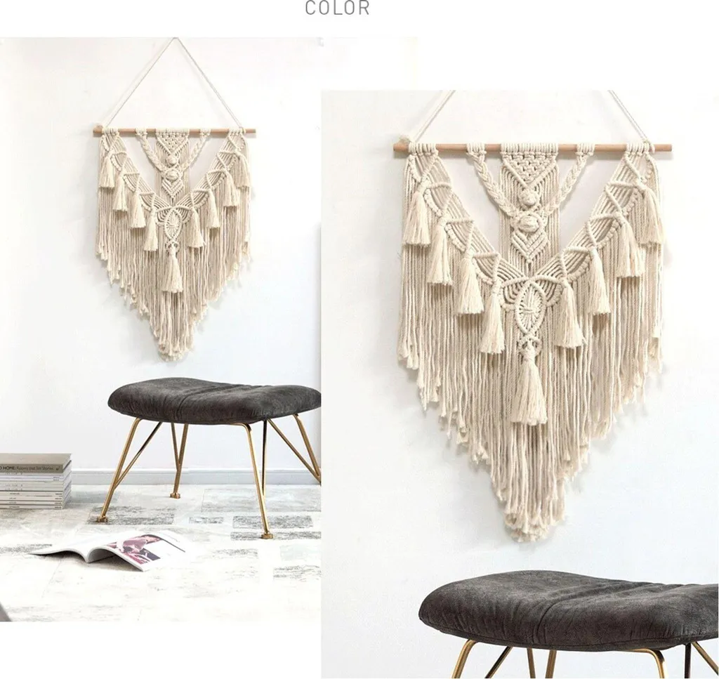 Macramè appeso alla parete arazzo decorazione murale boho chic bohemien tessuto decorazione della casa, 55cmx70cm - 3