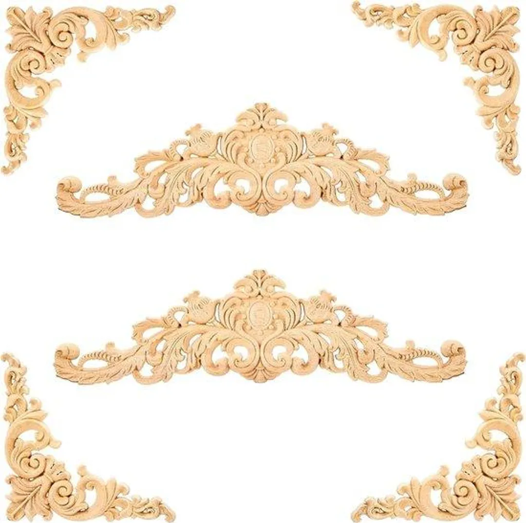 Appliques bois sculpté ornementales 6 pièces - Décoration meuble vintage