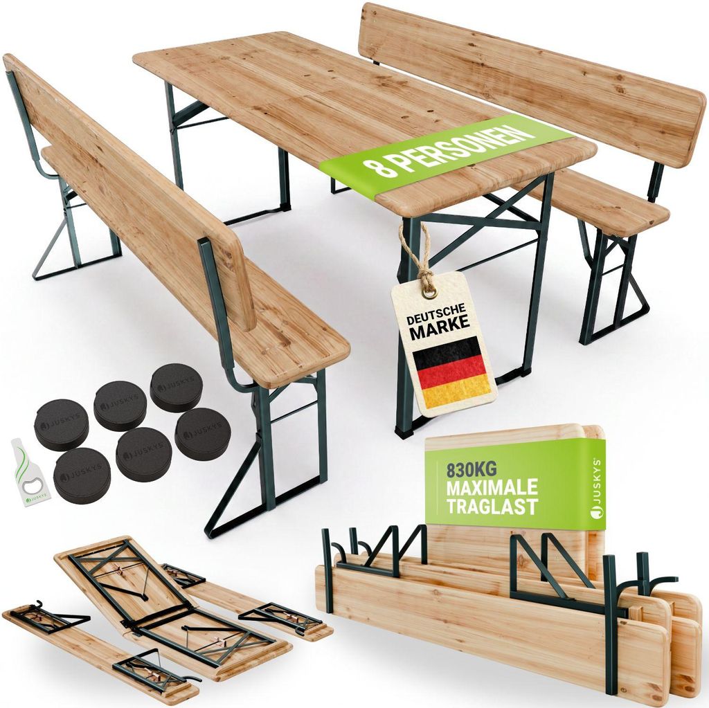 JUSKYS® Bierzeltgarnitur Kempten klappbar Natur 3-teilig Produktbild 
