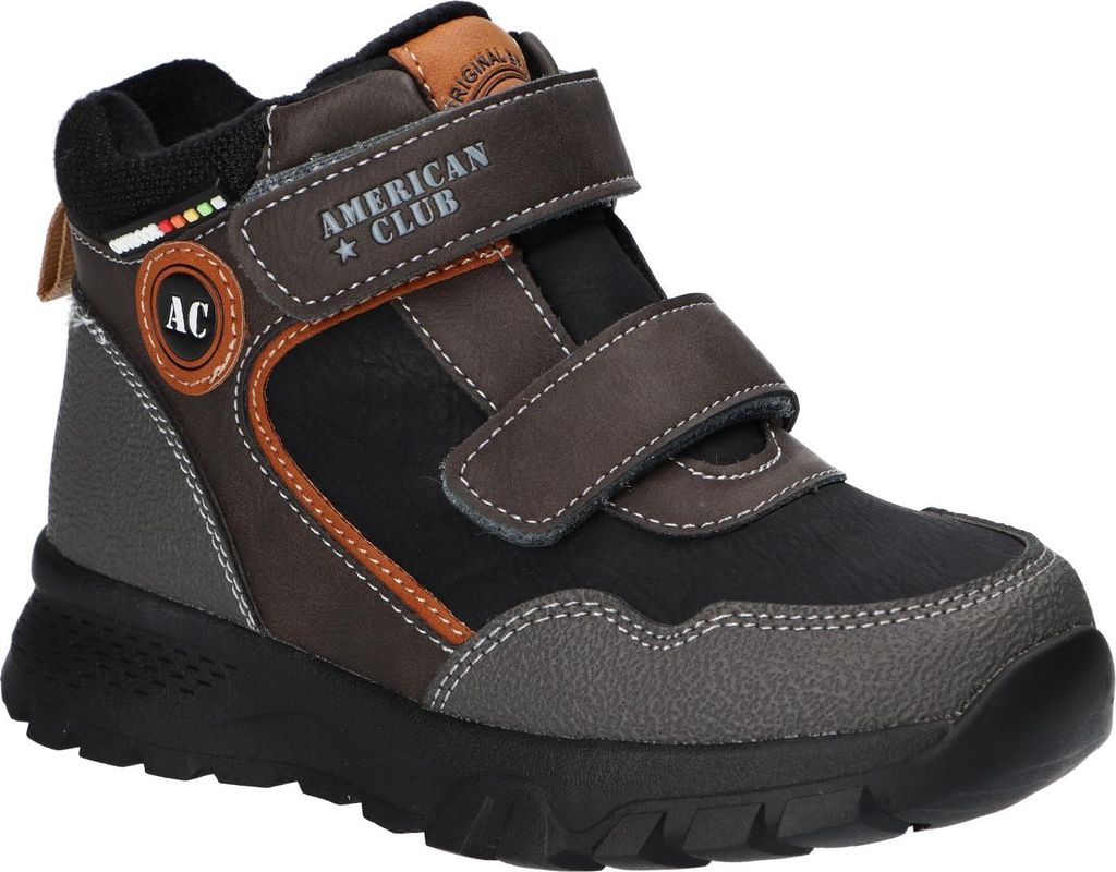 American Club Xd166 Kinder Winterschuhe mit Fleecefutter Klett & Reißverschluss, Winterstiefel, Winterstiefeletten, Schwarz 33