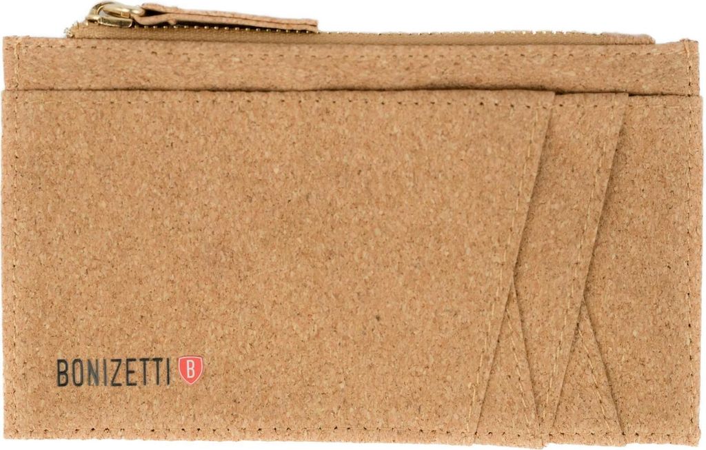 Bonizetti Kartenetui CAIRO - Kartenhalter mit Münzfach 14 x 0,5 x 7,5cm aus veganem und nachhaltigem Kork Natur-Kork fein Slim Wallet, Portemonnaie