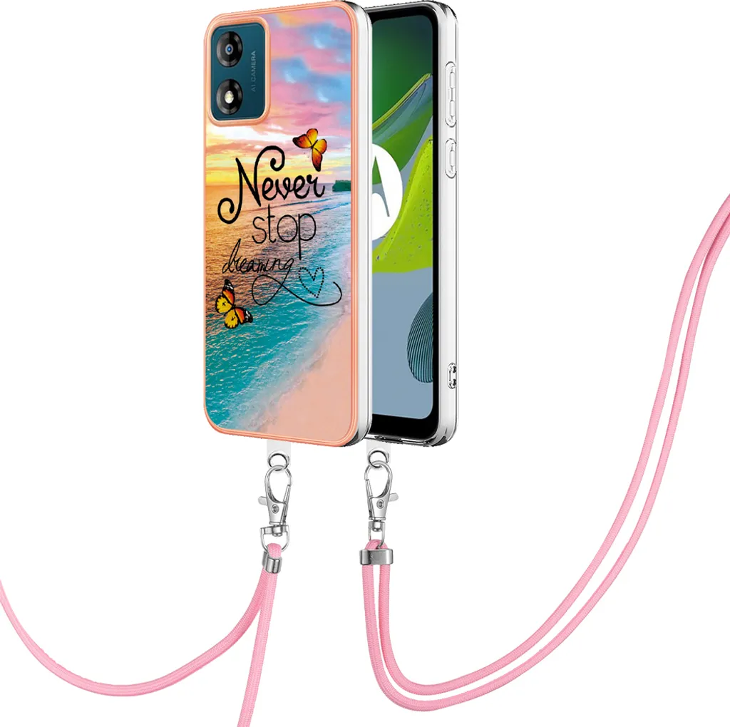 Custodia Motorola Moto E13 con Cinturino Oro - Cover TPU a Fantasia