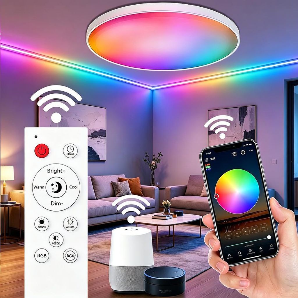 48W Led Deckenleuchte Weiß Smart RGB Dimmbar Deckenlampe Produktbild 