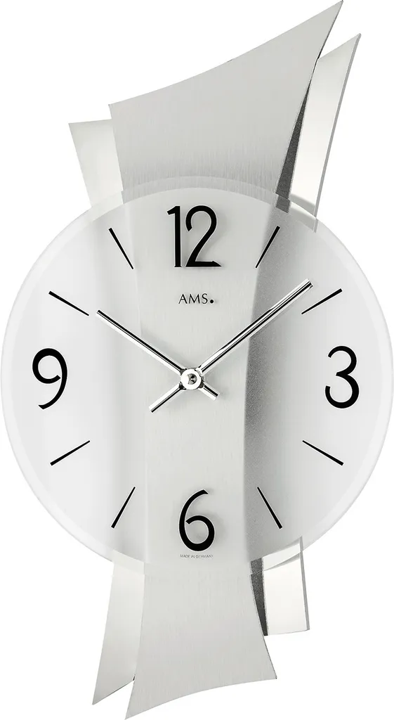 Horloge murale AMS 9398 silencieuse avec cadran en verre minéral de 30cm