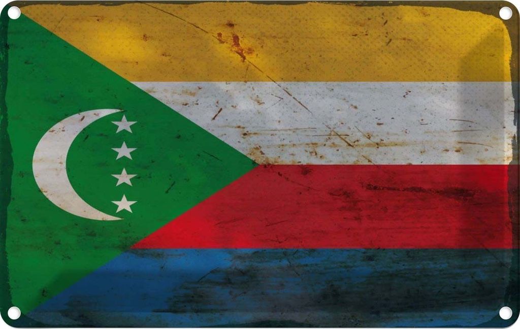 vianmo Blechschild 12x18 cm der Komoren Comoros Rost Flagge Fahne Wappen