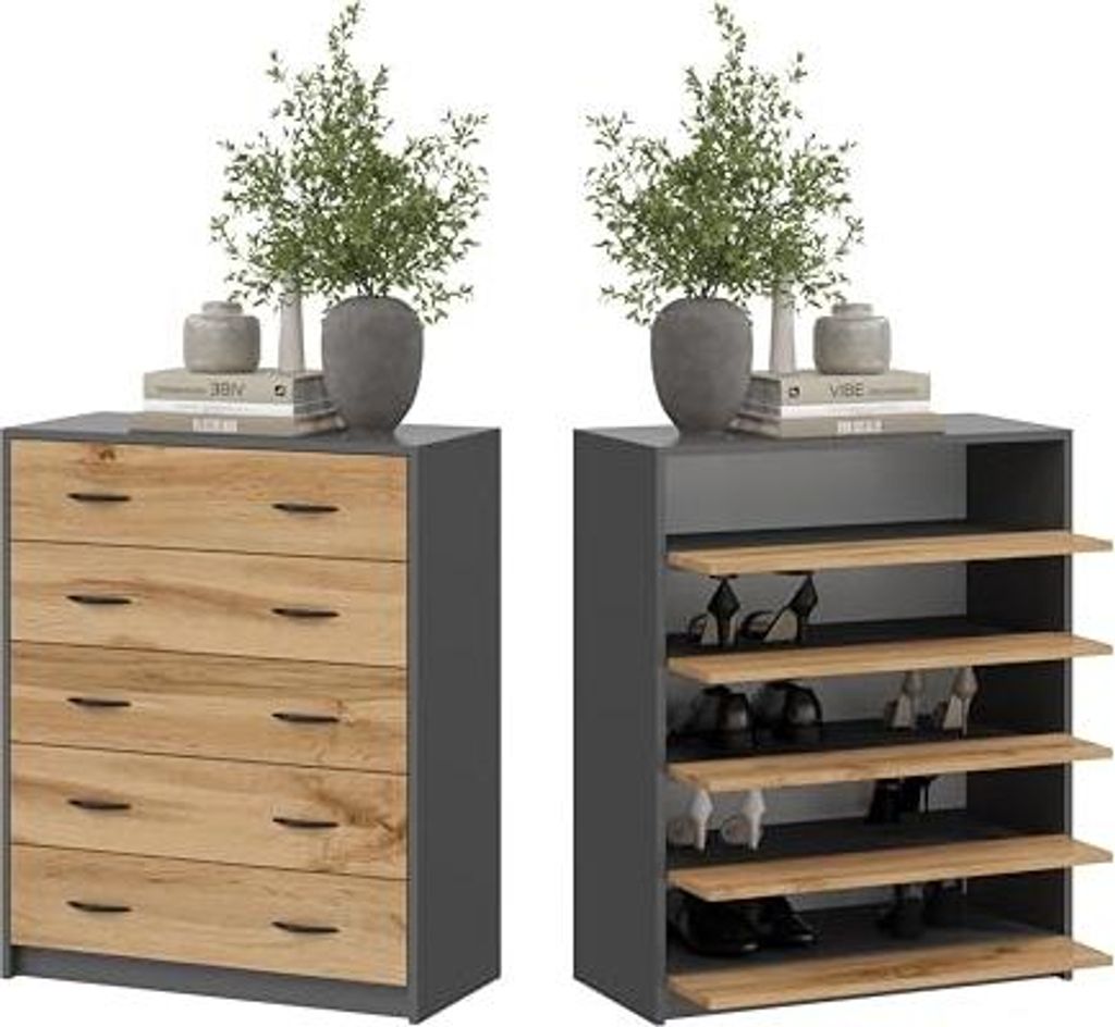 BDW, Schuhschrank Modern, 74×35×85 cm, 5 Klappen für Flur, Produktbild 