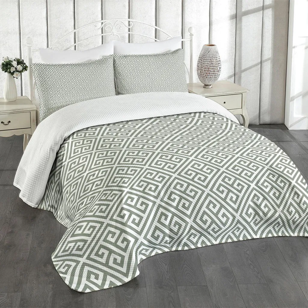 Copriletto Moderno 220x220 Greek Key Verde Salvia - Stile ABAKUHAUS