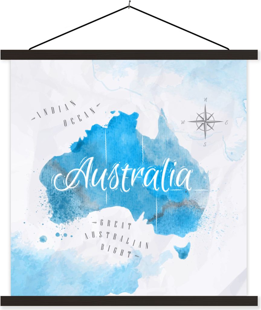 MuchoWow Textilposter Weltkarten - Australien - Öl 120x120 cm mit schwarzem Rahmen - Aufhängungsset