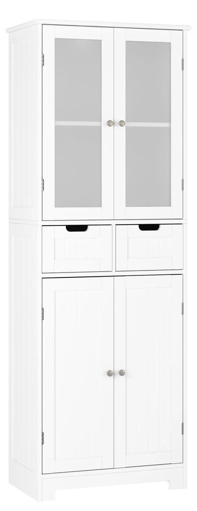 Hoher Küchenschrank - Hochschrank Für Bad Oder Küche - 170 cm Höhe - 4 Türen 2 Schubladen - MDF - Moderner Stil - Weiß