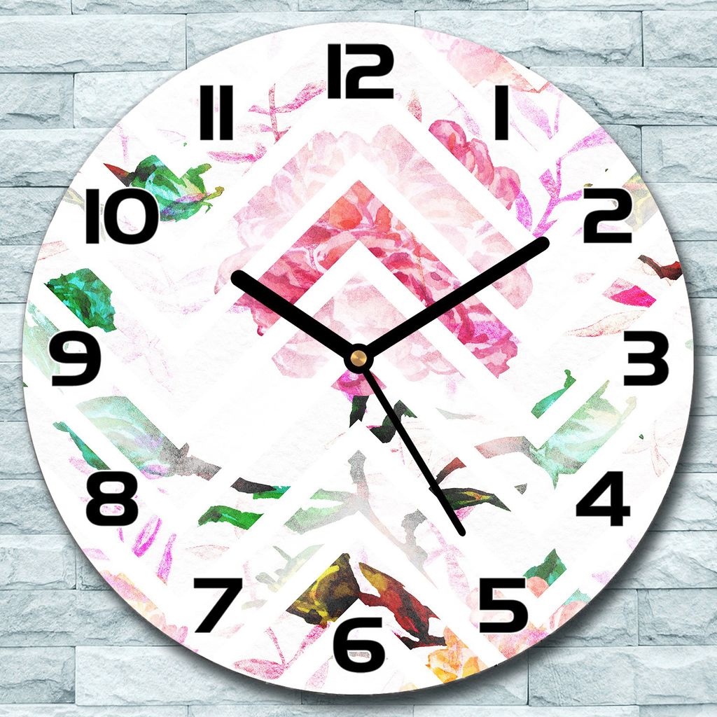 Wanduhr aus Glas Rund fi 30 Florale Abstraktion Quarz Deko Schlafzimmer Büro