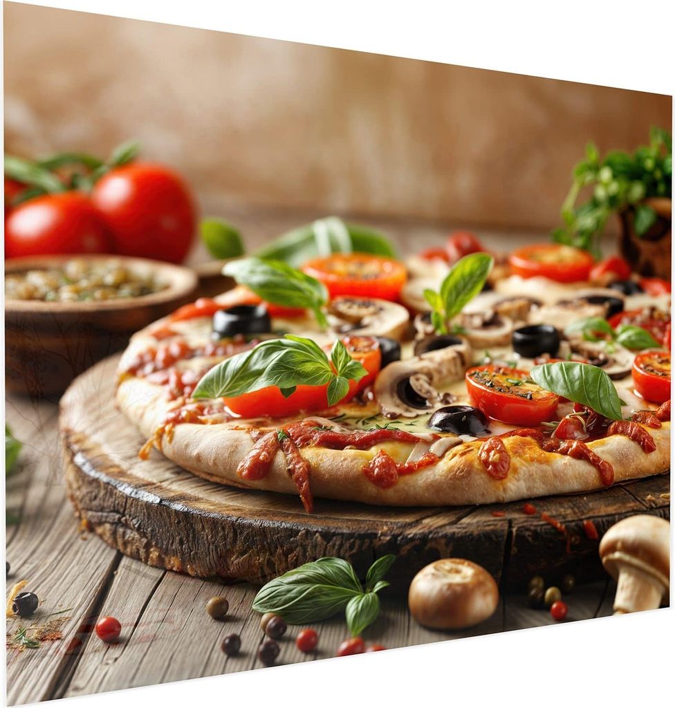 Glasbild 75x60cm in XXL für Wohnzimmer, Schlafzimmer Motiv Pizza im Holzofen
