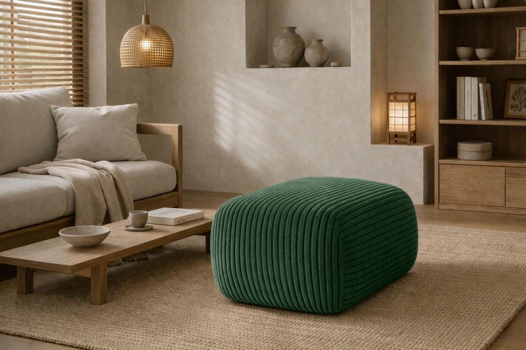 Kaiser Möbel Hocker Sitzpouf für Wohnzimmer, Cordstoff Poso, Hellgrau, BIS